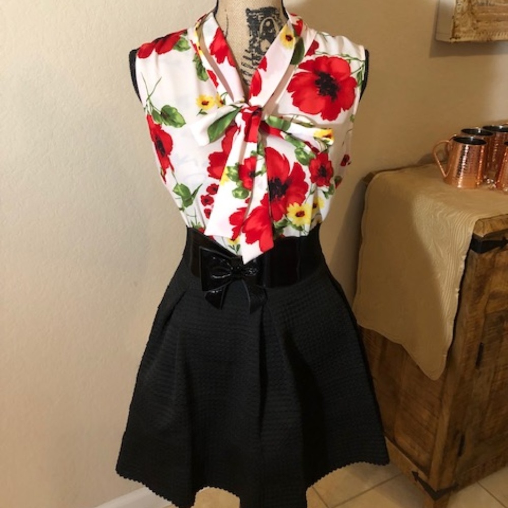 Bundle Two Blouses- Floral Tie Blouse + Polka Dot